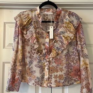 Olivaceous Floral Ruffle Blouse - Purple, Yellow, Pink